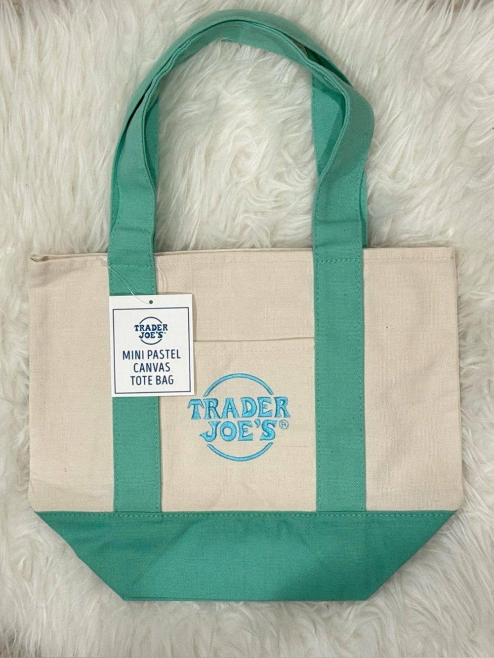 Trader Joe's Green & Cream Mini Canvas Tote Bag